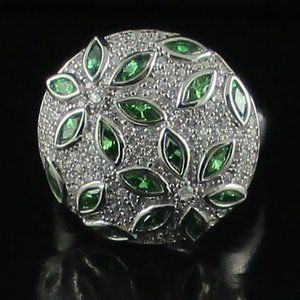 Diamonique 2.50ct Simulated Emerald Floral Ring